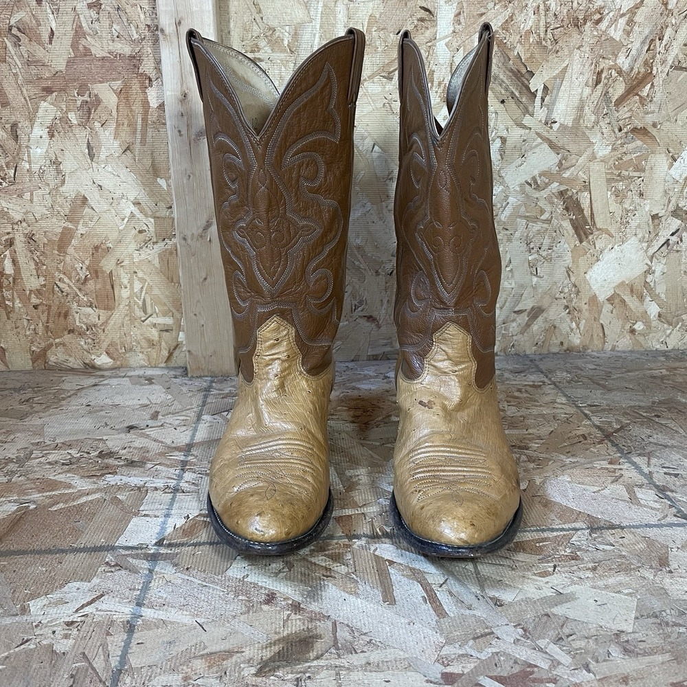 Nocona Cowboy Boots Ostrich Mens Size 12 Western 2 Tone Brown American Hand Made